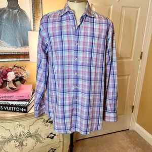 EEUC Men's Peter Millar Purple Plaid Shirt Size LARGE  Worn Once Perfect